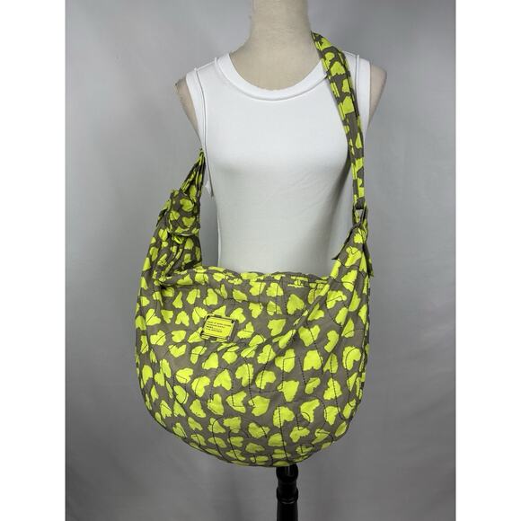 Marc By Marc Jacobs Handbags - Marc by Marc Jacobs Crossbody Sling Hobo Bag Fluorescent Yellow Grey Heart Print